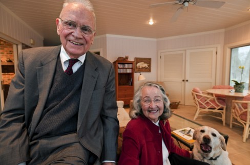 Nancy Hamilton is pictured with Lee and their dog Bertha in their Bloomington home. Photo originally taken for the April/May 2011 Bloom feature on the Hamiltons. Photo by Steve Raymer