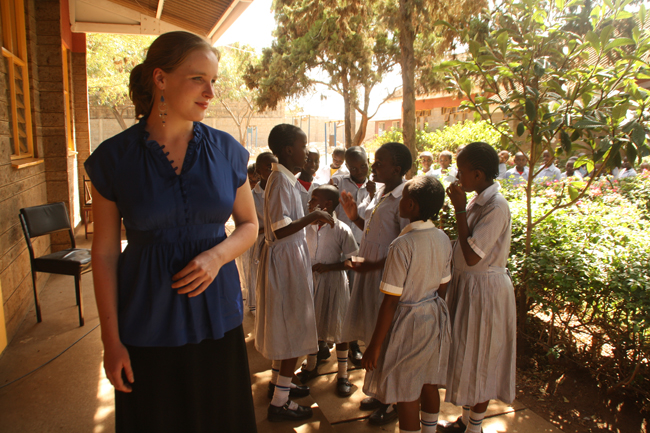 Elizabeth Nixon (left) with children from St. James Primary School in Kenya. Courtesy photo