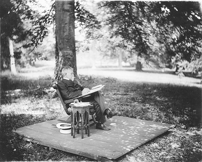 Wallace seated using a lap desk. Among his many noteworthy acts, Wallace signed the death warrant for Billy the kid. Photo Courtesy Indiana Historical Society