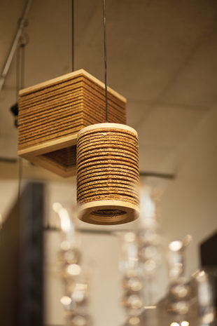 Corrugated cardboard drum light. Photo by Shannon Zahnle