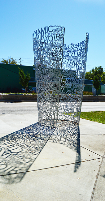 The 13-foot-tall steel sculplture, (C)olumn. Photo by Erin Stephenson