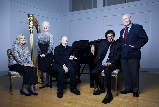 (l-r) Susann McDonald, Violette Verdy, Menahem Pressler, David Baker, and Stanley Ritchie. Photo by Shannon Zahnle