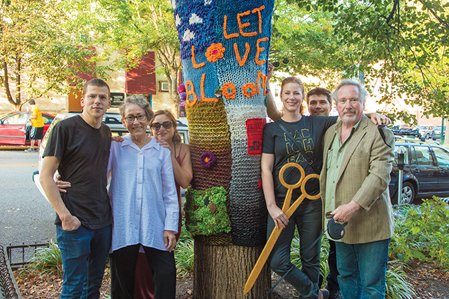 (l-r) Jesse Eisenberg, Toby Strout, Anna Strout, Diane Neal, JB Benn, and Malcolm Abrams. Photo by James Kellar