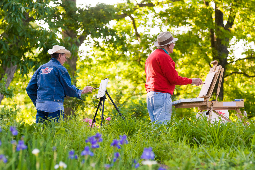 Two artists participate in an outdoor painting event at T.C. Steele State Historic Site in Brown County, Indiana. Photo by Rodney Margison