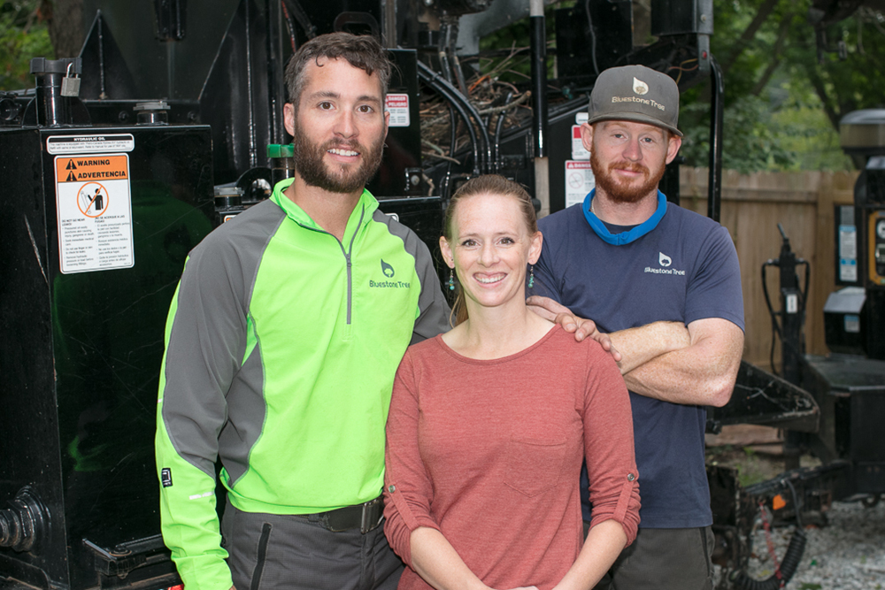 (l-r) Bluestone Tree co-owners Jerad Oren and Tiffany Oren, and crew leader Grayden Bloxham. Photo by James Kellar