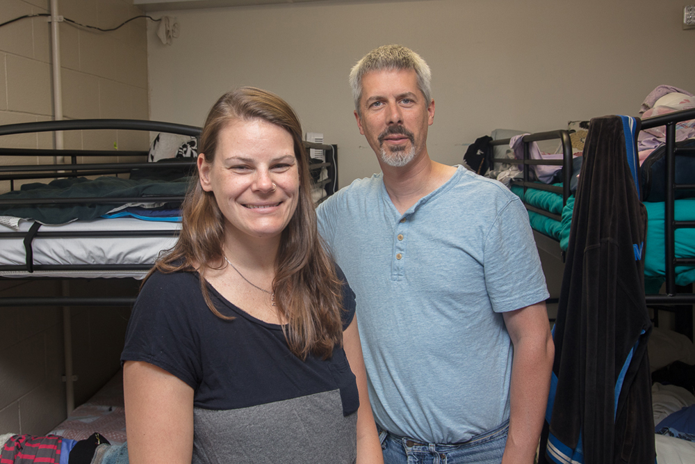 (l-r) Friend’s Place Program Manager Nikki Reising and the Rev. Forrest Gilmore, executive director of Shalom Community Center. Photo by James Kellar