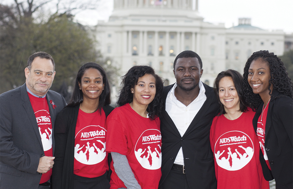 (l-r) Joel Goldman, director of the Elizabeth Taylor AIDS Foundation with IU students Karen Vanterpool, Ashley Townes, Gilbert Bongmba, Laura Haderxhanaj, and Iyana Esters. Photo by Sean Black