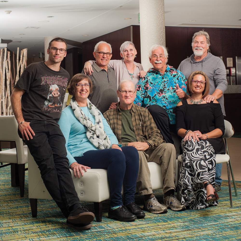 (back row, l-r) Jacob Desmond, Steve Swihart, Elaine Guinn, Walt Keller, and Mike Long; (front row, l-r) Lillian Henegar, Kevin Bruce, and Jackie Daniels; photographed in the lobby of SpringHill Suites by Marriott Bloomington. Photos by Rodney Margison