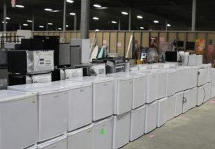 Double-decks of dorm fridges.