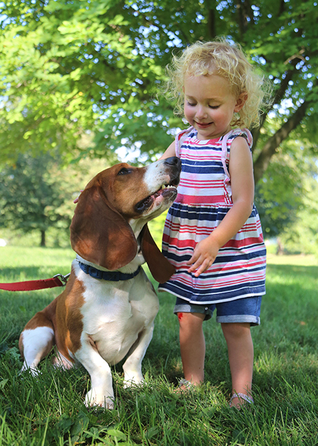 Eloise Pursell, 2, with her bassett hound George, also 2. Photo by Naama Levy