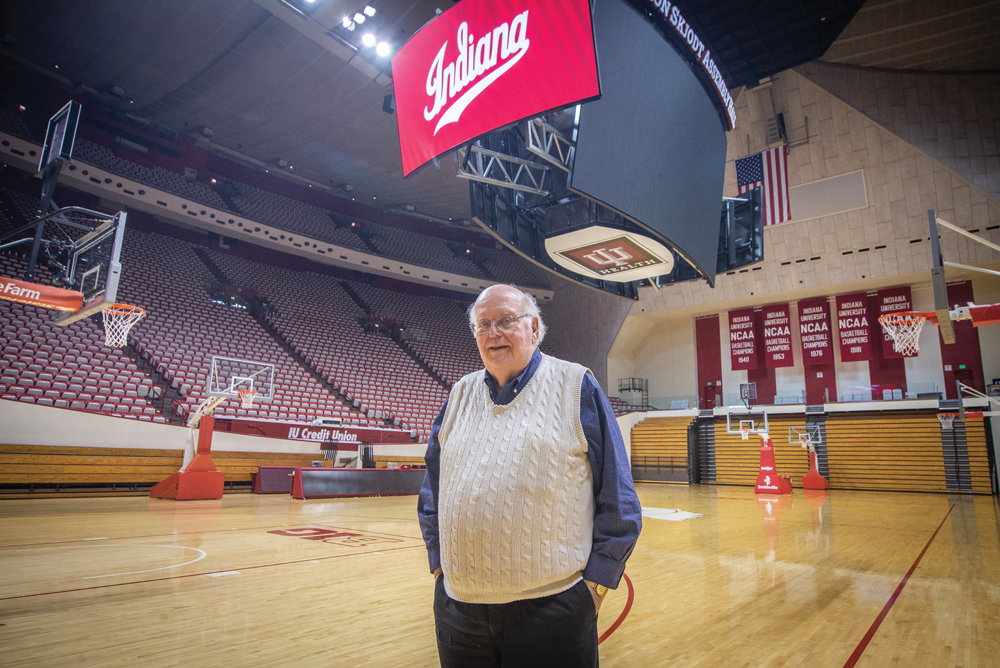 Bob Hammel in Indiana University’s Simon Skjodt Assembly Hall. Photo by Rodney Margison