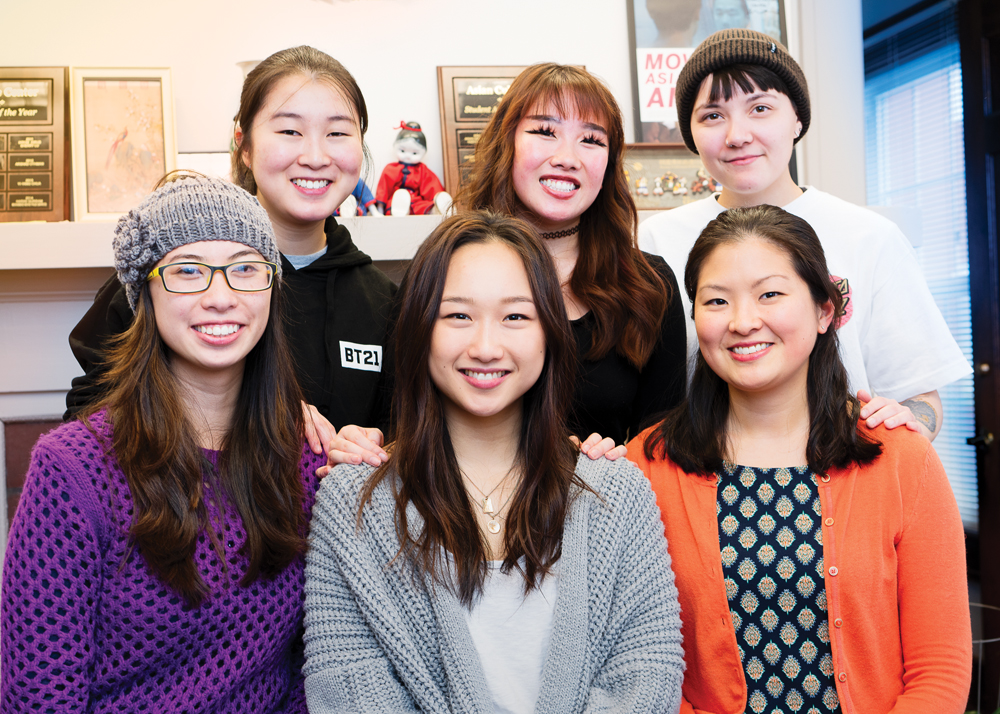 (front row, l-r) Jelena Nguyen, Tara Kim, and Anna Wagner; (back row, l-r) Keiko McCullough, Sarah Moon Stamey, and Yiling Dong. Photo by Martin Boling