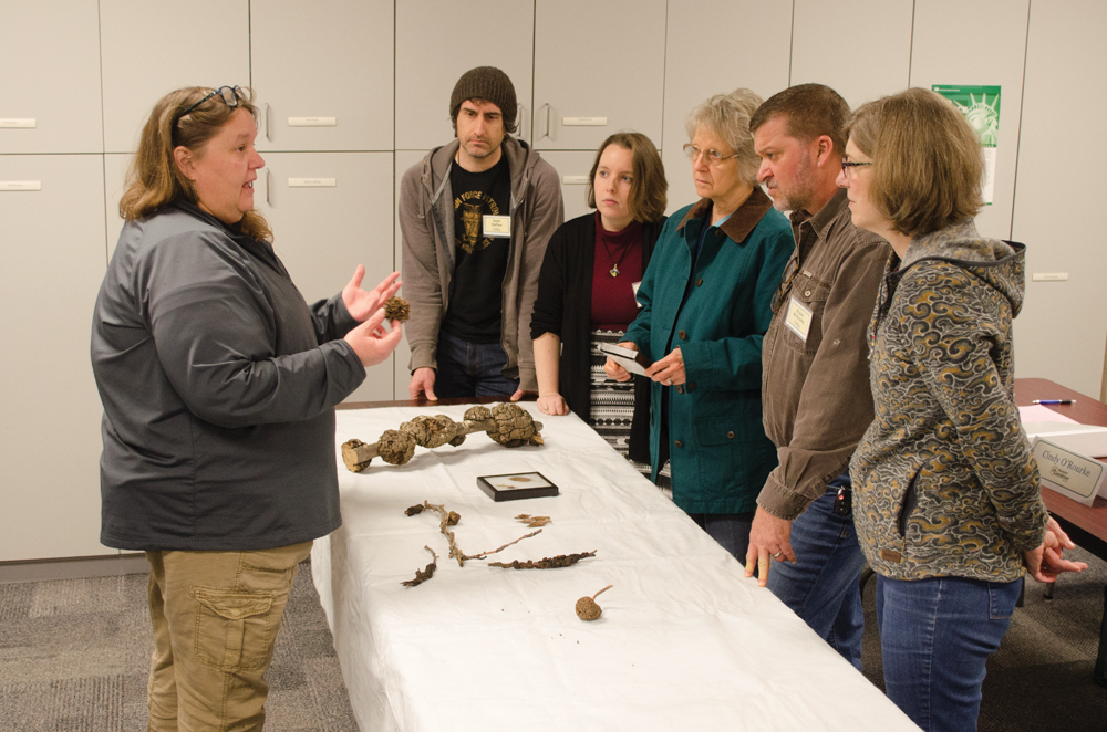 Purdue Extension Educator Amy Thompson teaches a segment on identifying tree and plant diseases to Monroe County Master Gardener class participants. Photo by Mike Waddell