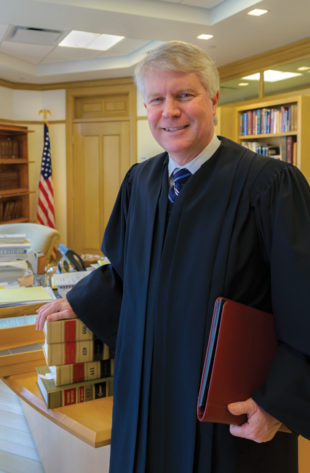 Judge David F. Hamilton in his Bloomington chambers at the IU Maurer School of Law. Photo by Steve Raymer