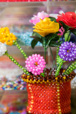 Stocking and beadwork flowers. Photo by Darryl Smith