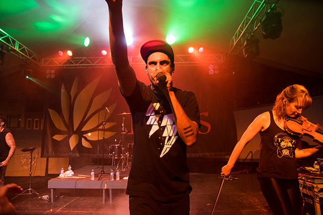 The band Delhi 2 Dublin performs Saturday at the 2015 Lotus Festival in Bloomington, Ind. Photo by Darryl Smith