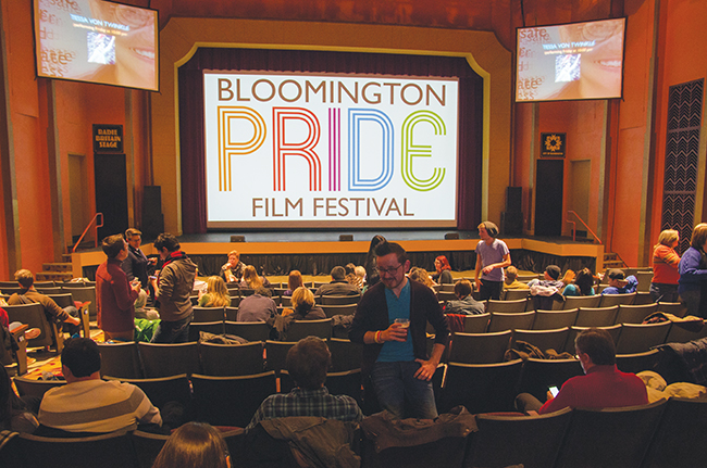 PRIDE Film Festival attendees take a break between films at the Buskirk-Chumley Theater in January 2014. Photo by Darryl Smith