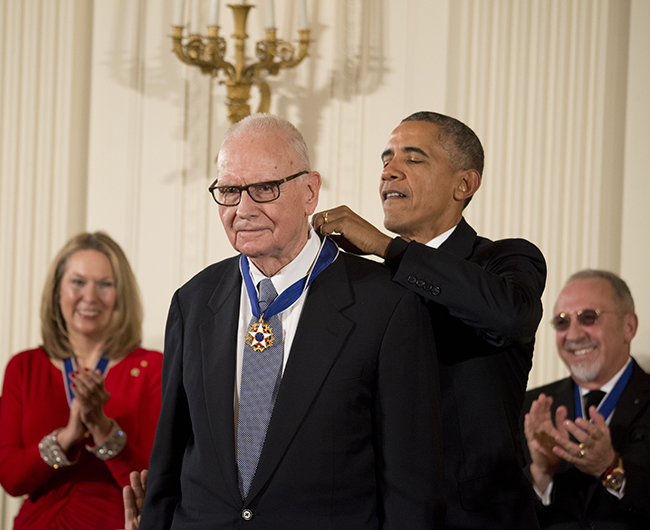 President Barack Obama presenting the Presidential Medal of Freedom to Lee Hamilton in the East Room of the White House. AP Images.