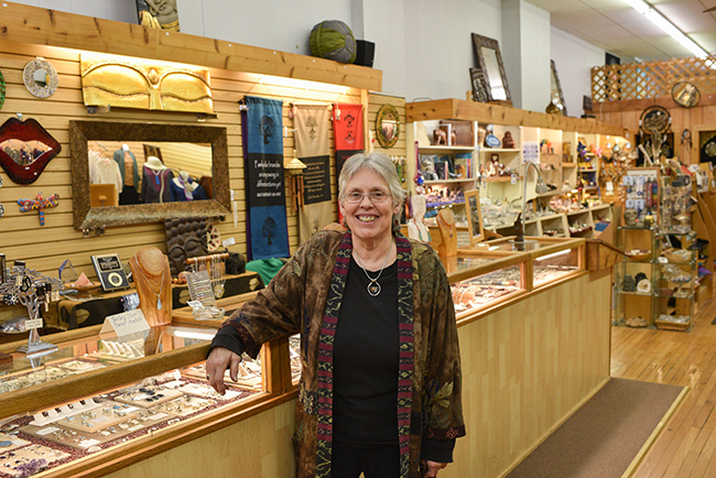 Merribeth Fender and the eclectic mix of goods at Athena. Photo by John Bailey