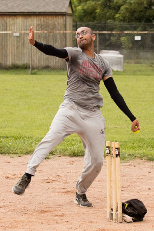 Jaideep Patel, bowling.
Photo by James Kellar