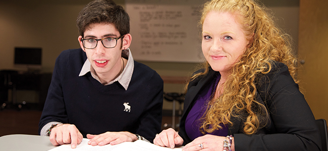 Student Joe Banchik and CIP Bloomington Assistant Program Director Ellen Davidson. Photo by Jim Krause