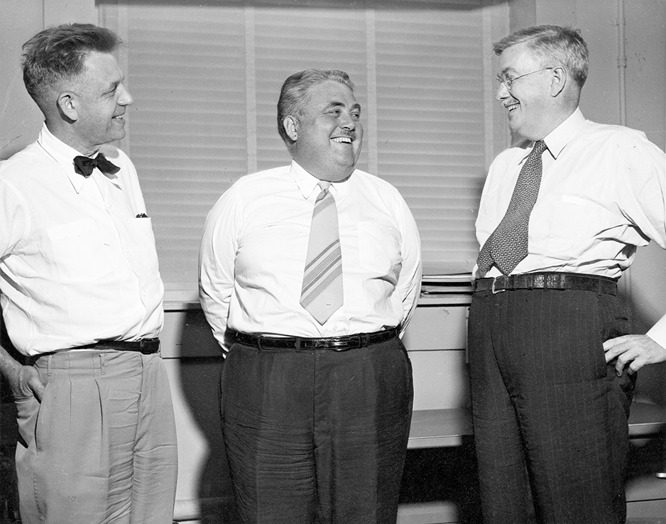 (l-r) Alfred Kinsey, Indiana University President Herman B Wells, and George Corner, who was with the Carnegie Institute and head of the National Research Council's Committee for Research on Problems of Sex. Photo courtesy of IU Archives