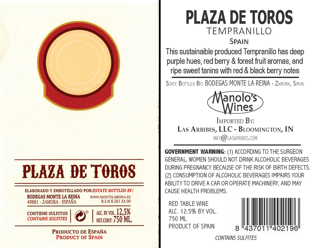 (l-r) The front and back labels of an import. Check the back label for the importer’s name. This wine comes from a trustworthy Bloomington importer, Manolo’s Wines.