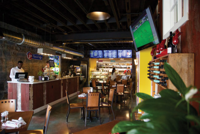 The restaurant’s rustic and spacious interior.