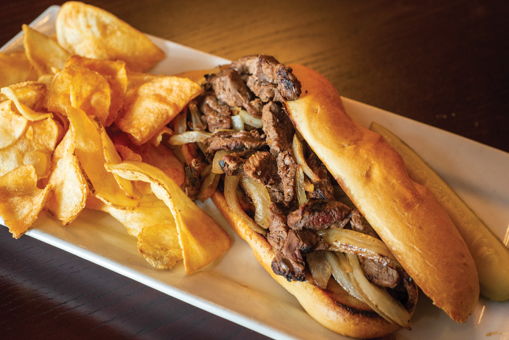 Marinated steak sandwich with potato chips. Photos by Rodney Margison